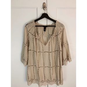 INC Tan Cotton Eyelet Peasant Top Sz Small